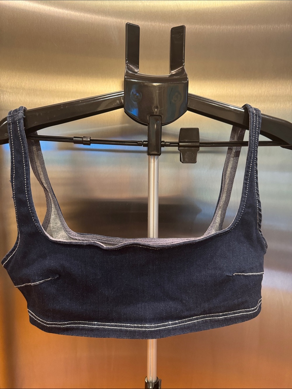 Zara Dark Blue Denim Bandeau Crop Top
